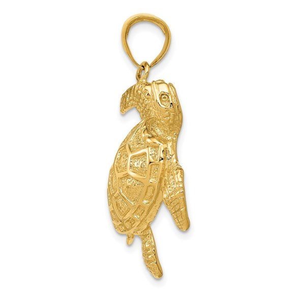 14k Yellow Gold Sea Turtle Necklace Charm Pendant - Picture 2 of 3